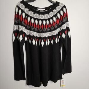 Alison Daley Fair Isle Sweater Black Red New W Tags Women's PM/M Soft Stretch